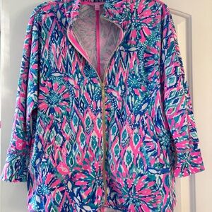LILLY PULITZER DEEDEE SWING JACKET TIKI PINK SHAKE IT UP SZ S OVERSIZED FULL ZIP